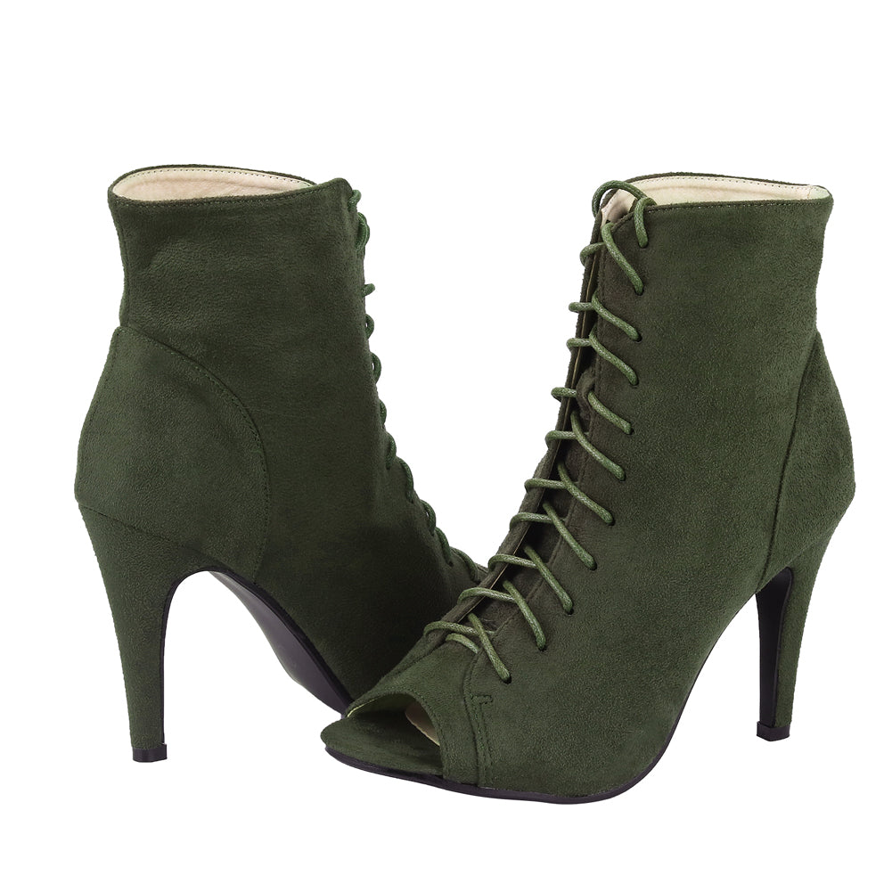 Retro Lace-Up Peep Toe Booties