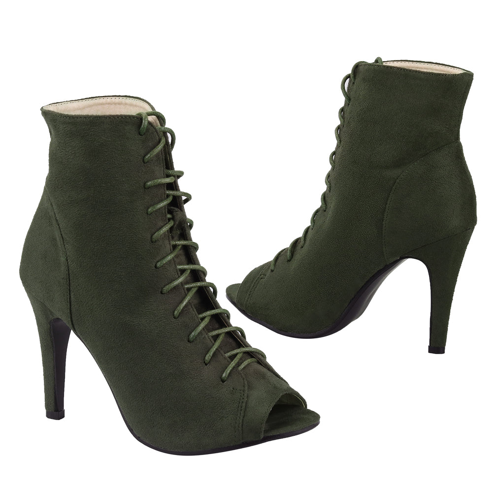 Retro Lace-Up Peep Toe Booties