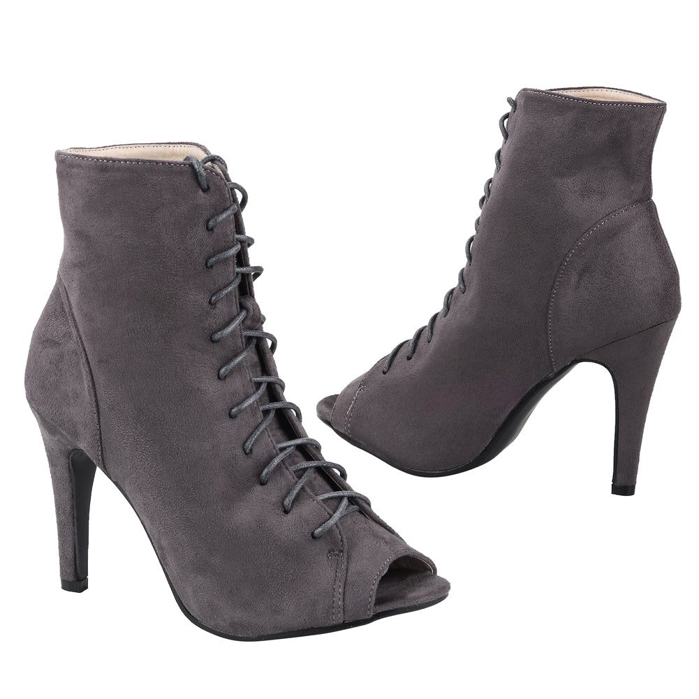 Retro Lace-Up Peep Toe Booties