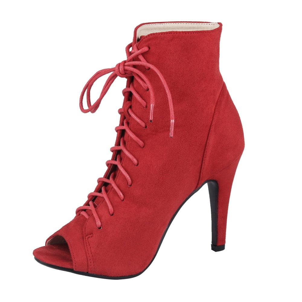 Retro Lace-Up Peep Toe Booties